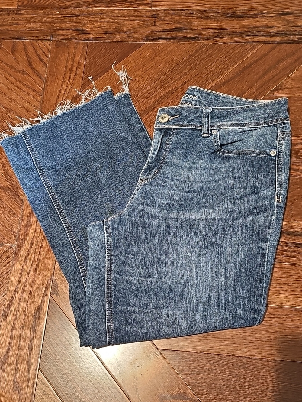 Maurices Women's Blue Flare Ankle Jeans with Raw Hem